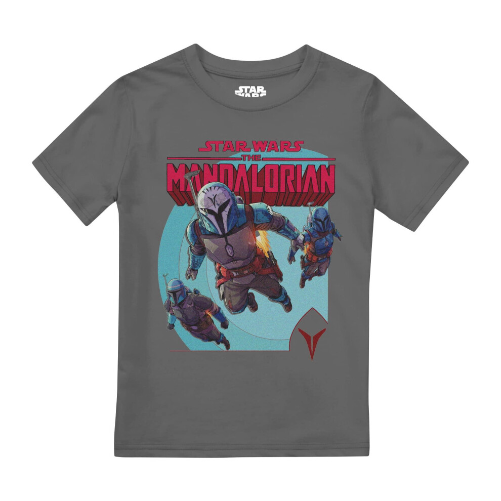 (7-8 Years, Charcoal) Star Wars: The Mandalorian Childrens/Kids Mandalorians Attack Boys T-Shirt