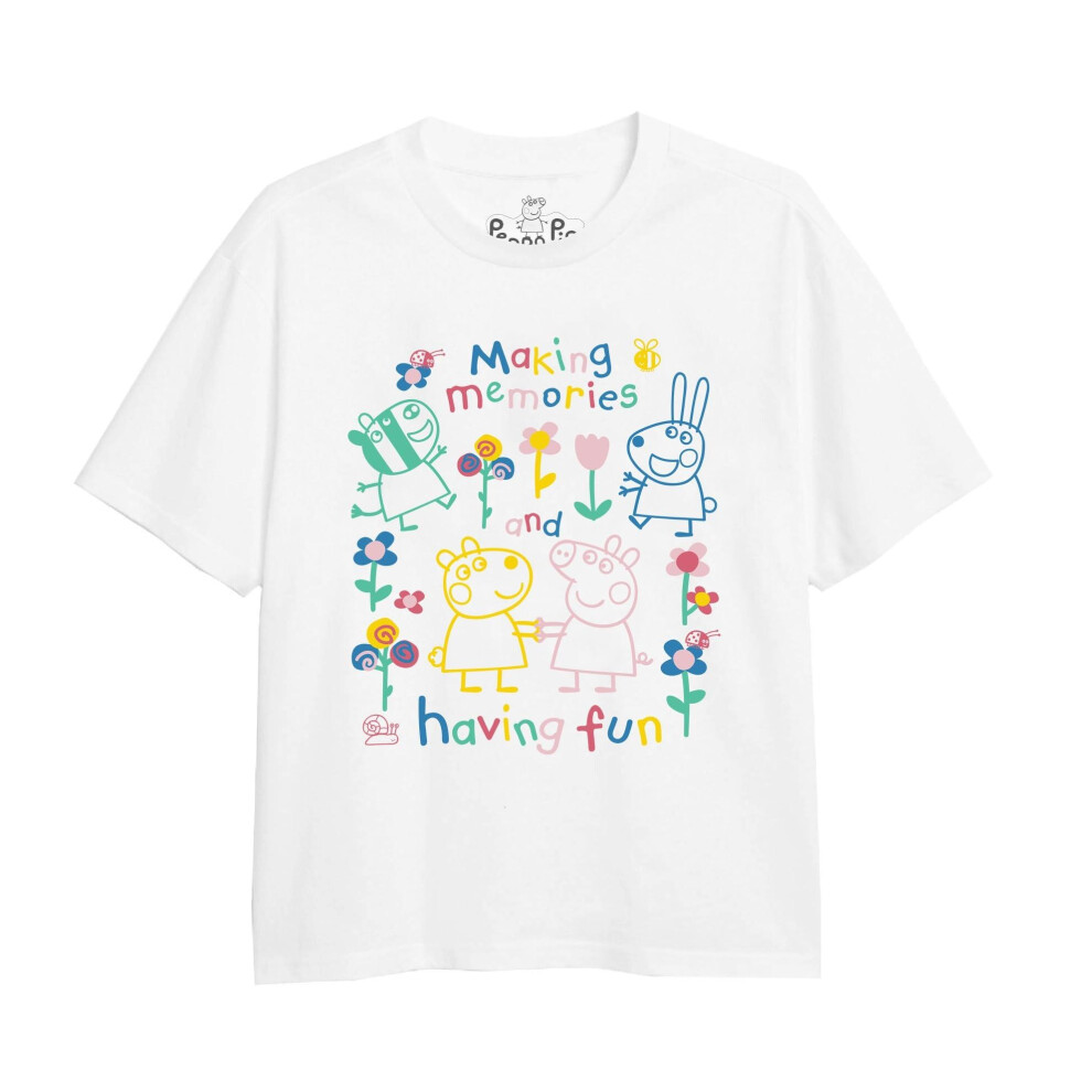 (12-13 Years, White) Peppa Pig Childrens/Kids Fun Friends Outline T-Shirt