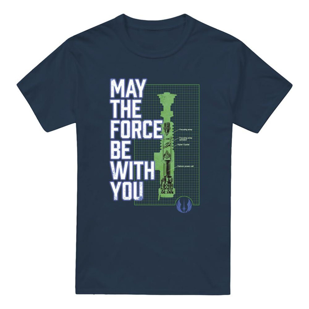 (L, Navy) Star Wars Mens Force Lightsaber T-Shirt