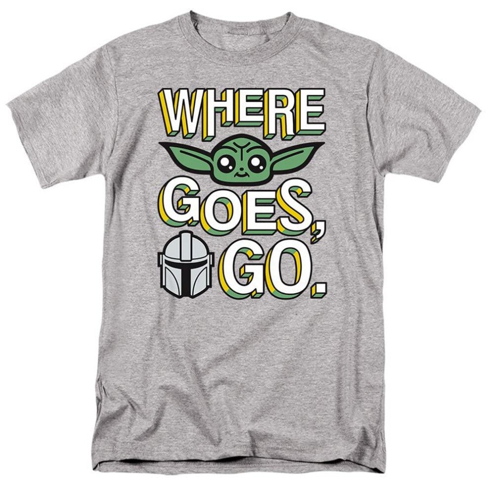 (S, Sport Heather) Star Wars Mens Where Grogu Goes Cute T-Shirt