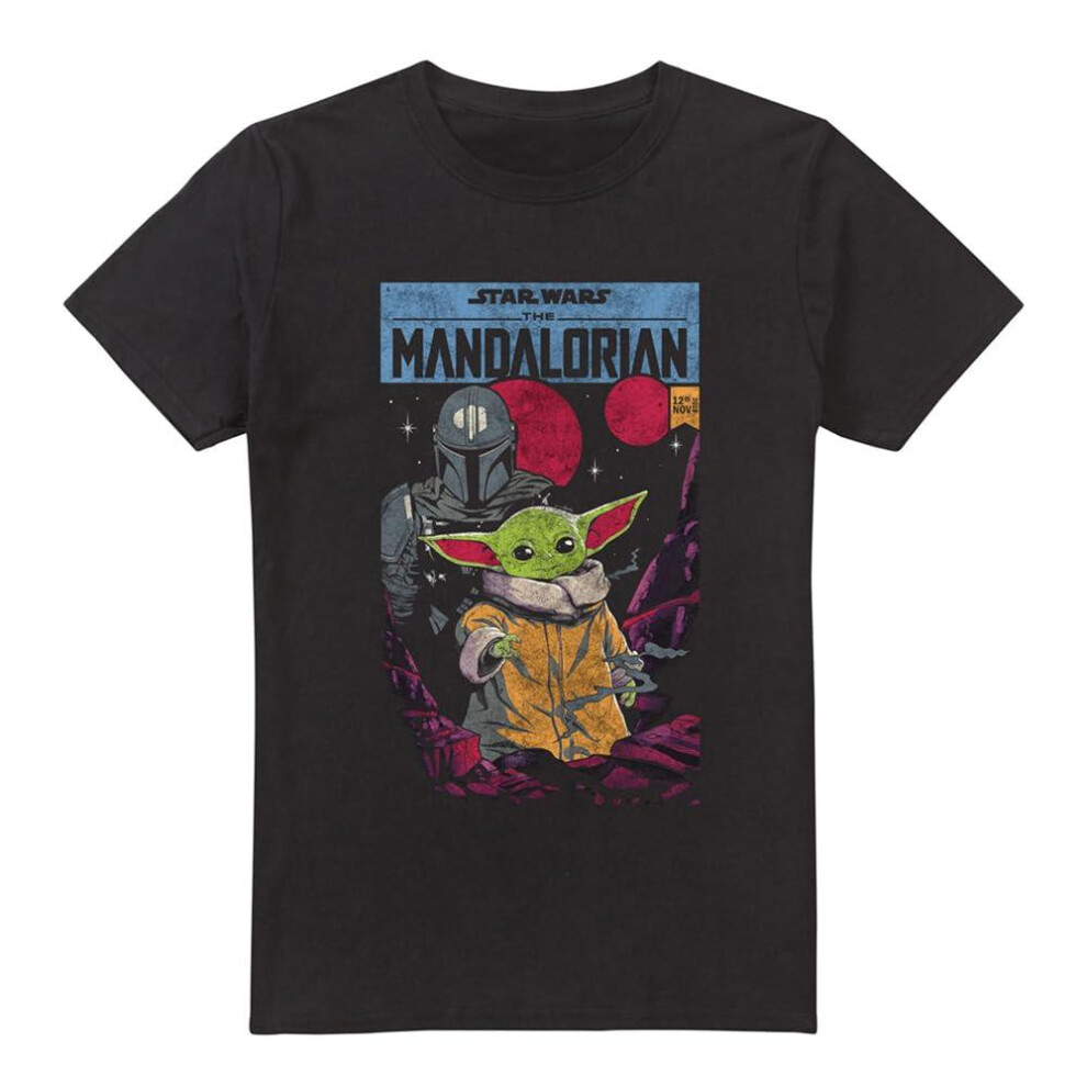 (XL, Black) Star Wars: The Mandalorian Mens Grogu Comic T-Shirt