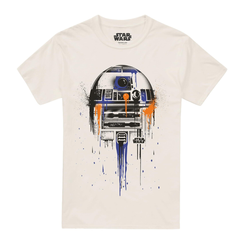 (XXL, Natural) Star Wars Mens R2-D2 Paint Drip T-Shirt