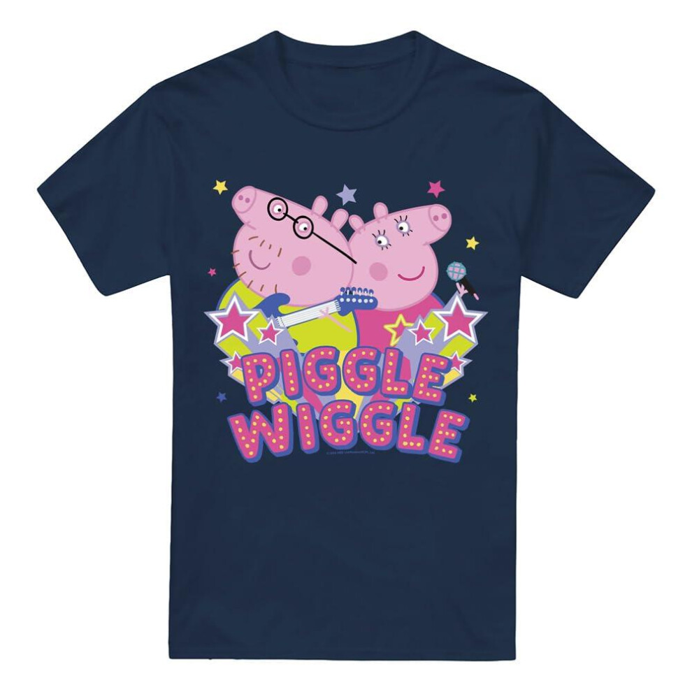 (3XL, Navy) Peppa Pig Mens Piggle Wiggle Mummy Pig Daddy Pig T-Shirt