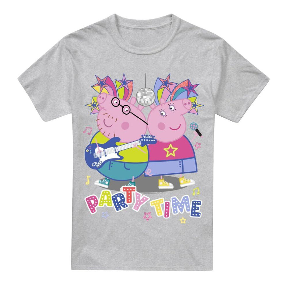 (XXL, Sport Heather) Peppa Pig Mens Party Time Mummy Pig Daddy Pig T-Shirt