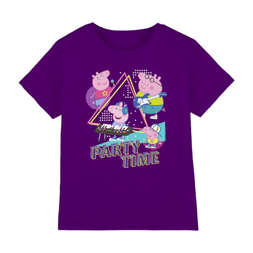 (7-8 Years, Purple) Peppa Pig Childrens/Kids Party Time Family T-Shirt