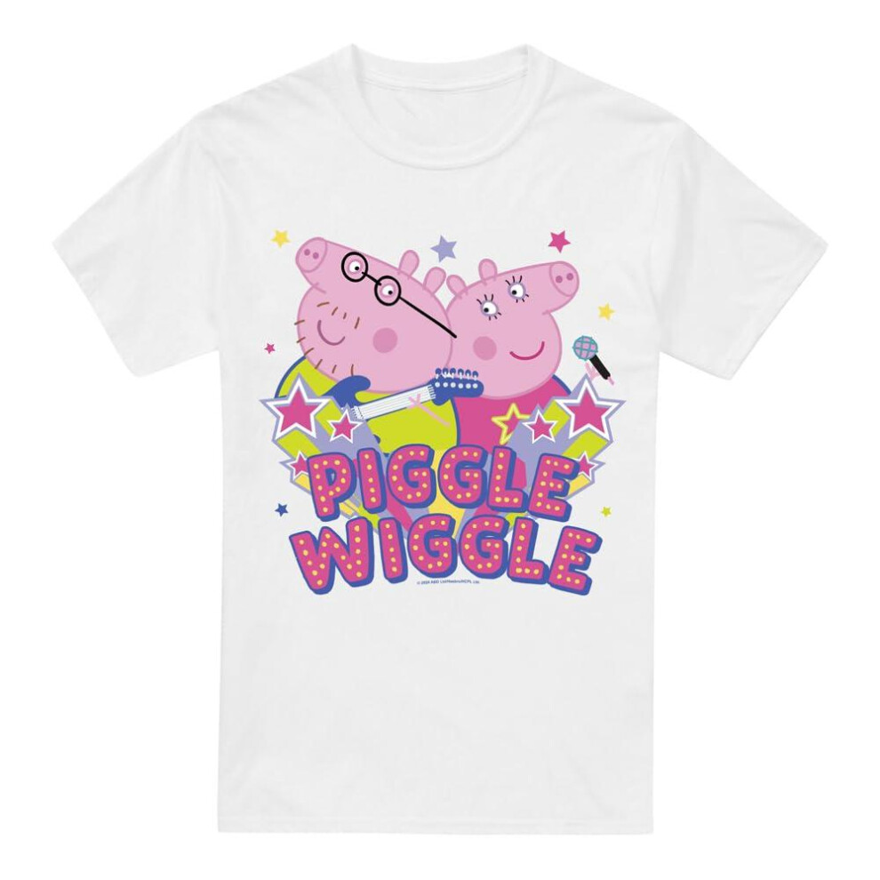 (M, White) Peppa Pig Mens Piggle Wiggle Mummy Pig Daddy Pig T-Shirt