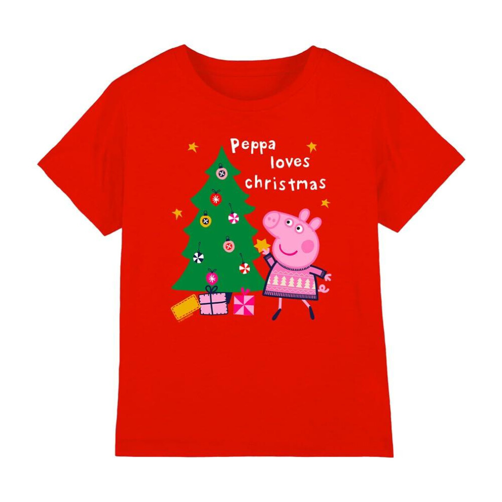 (9-10 Years, Red) Peppa Pig Childrens/Kids Christmas Tree T-Shirt