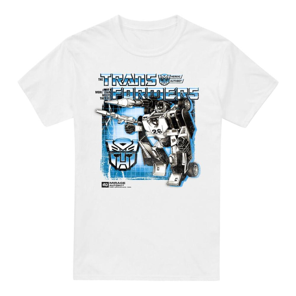 (L, White) Transformers Mens Mirage Box 40th T-Shirt