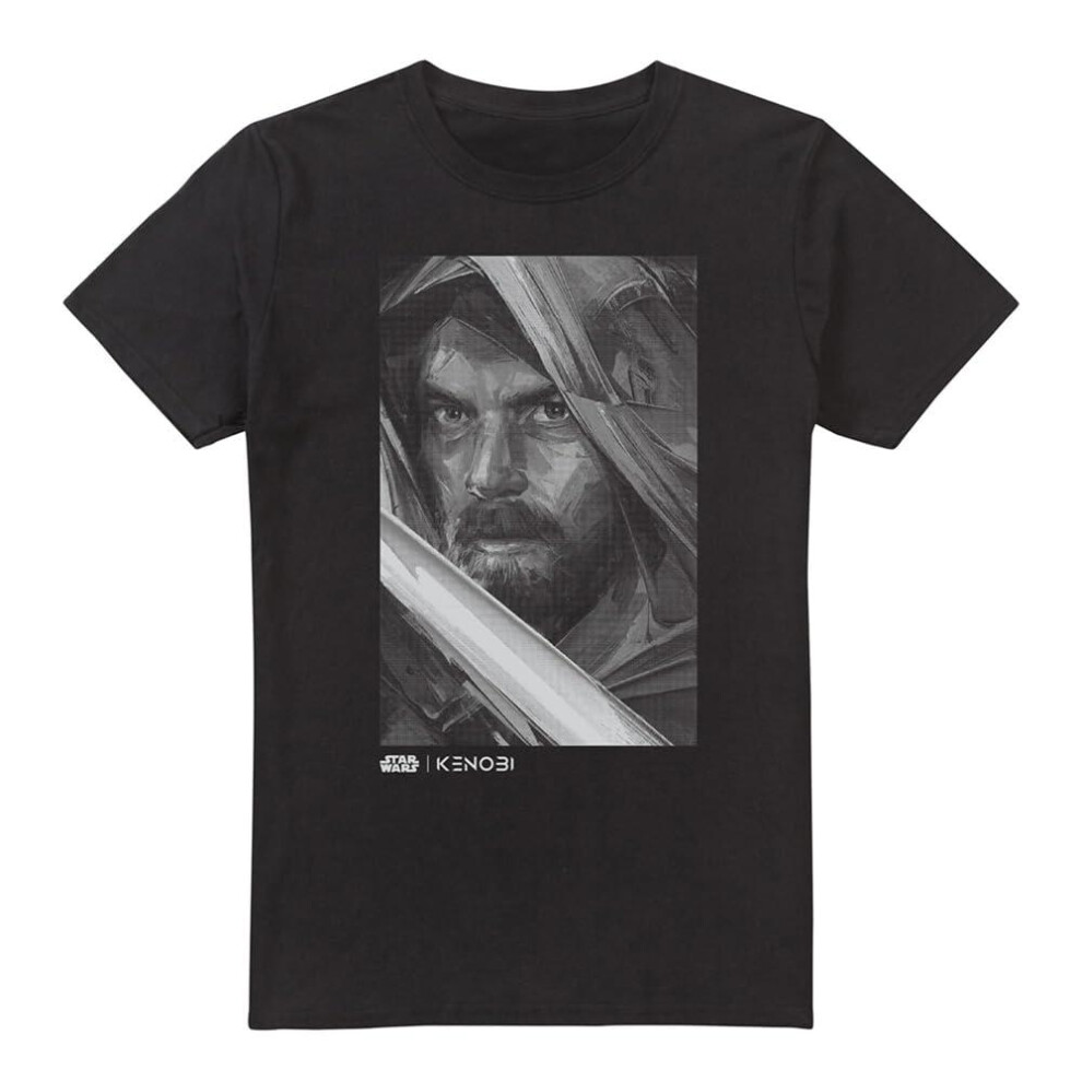 (L, Black) Star Wars Mens Obi Wan Kenobi Mono Portrait T-Shirt