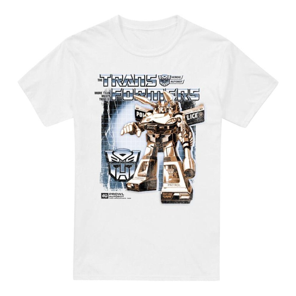 (S, White) Transformers Mens Prowl Box 40th T-Shirt