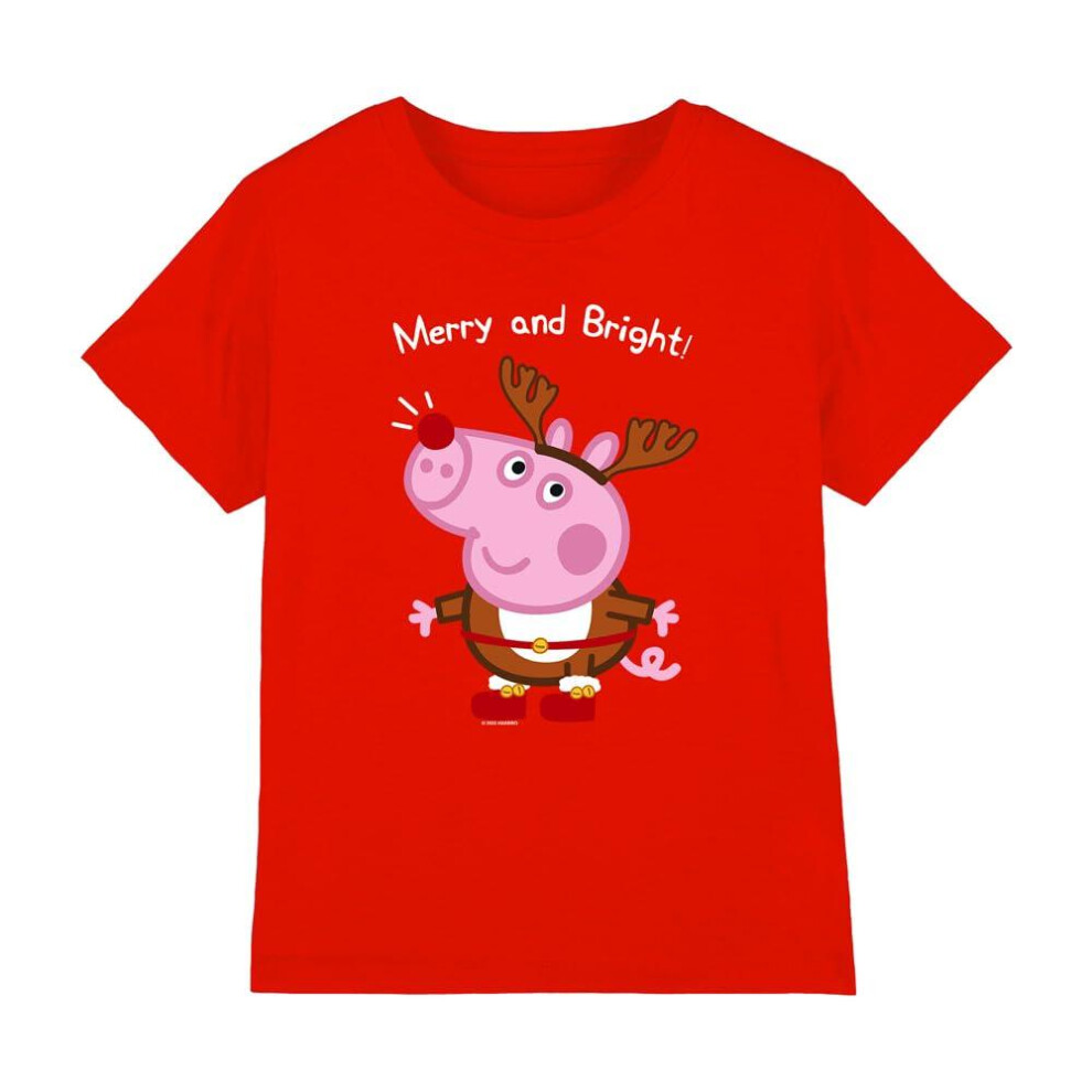 (3-4 Years, Red) Peppa Pig Childrens/Kids George Pig Reindeer T-Shirt