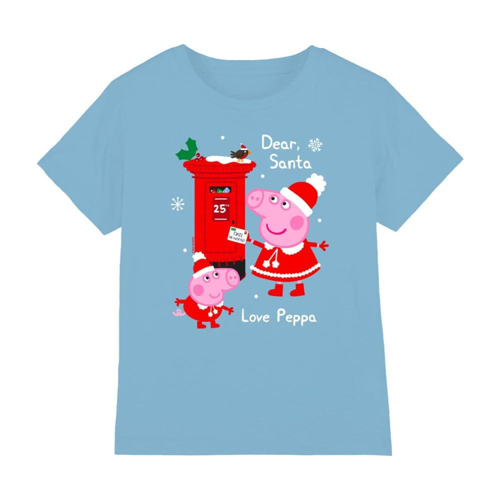 (9-10 Years, Sky Blue) Peppa Pig Childrens/Kids Letter To Santa Peppa And George T-Shirt