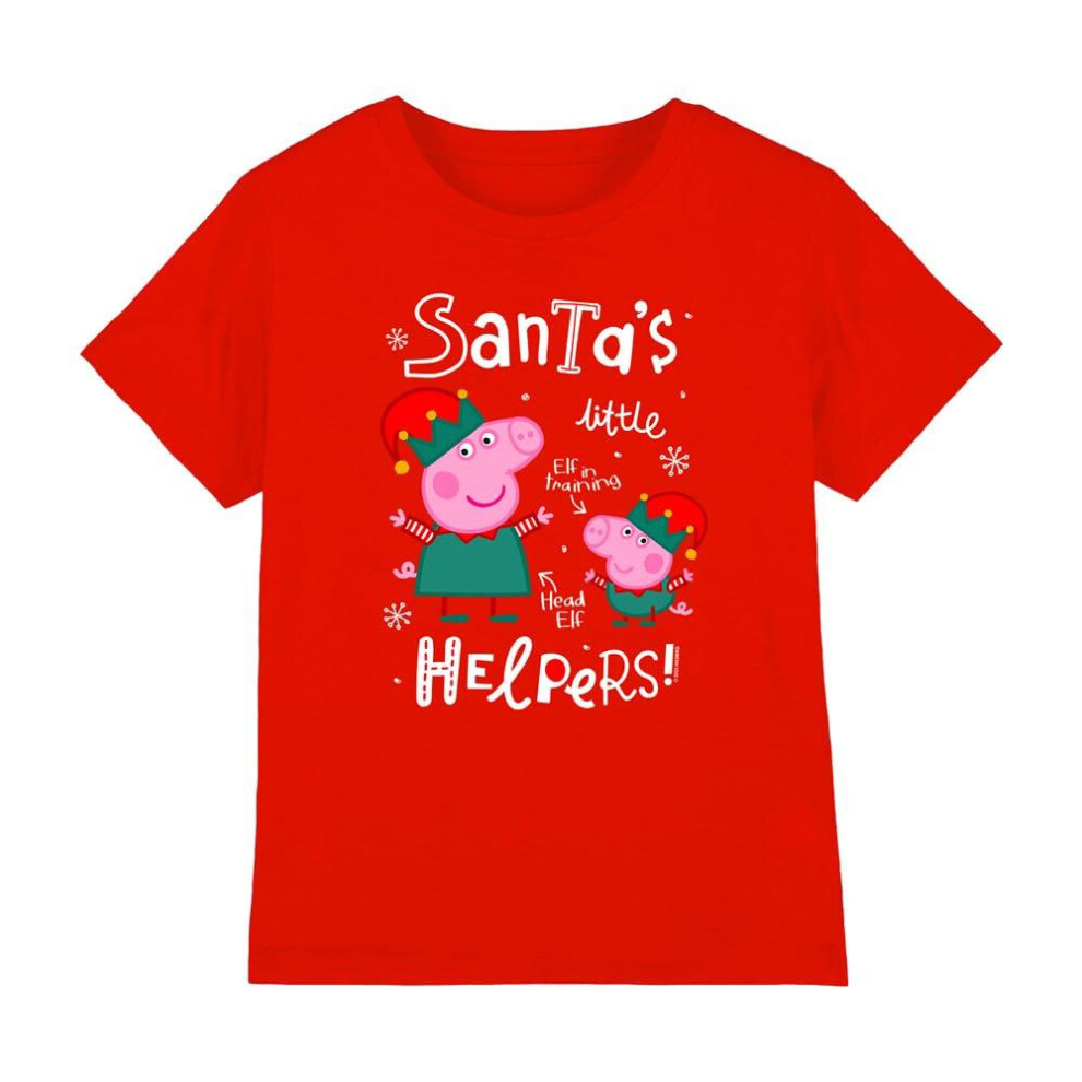 (9-10 Years, Red) Peppa Pig Childrens/Kids Peppa And George Elves Christmas T-Shirt