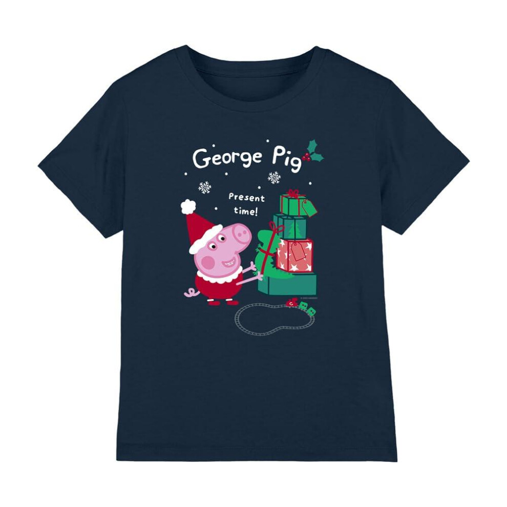 (3-4 Years, Navy) Peppa Pig Childrens/Kids George Pig Present Christmas T-Shirt