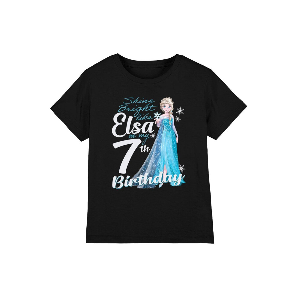 (9-10 Years, Black) Frozen Childrens/Kids Bright Like Elsa 7th Birthday T-Shirt