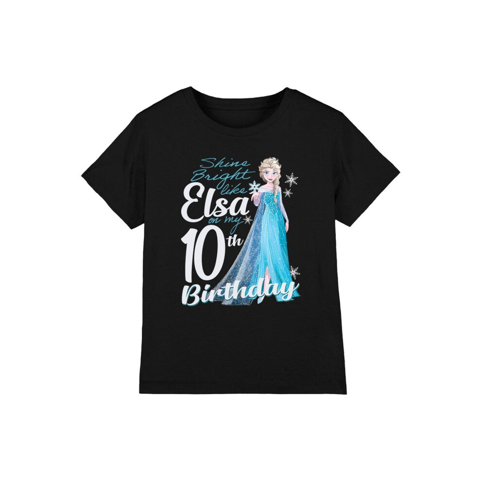 (12-13 Years, Black) Frozen Childrens/Kids Bright Like Elsa 10th Birthday T-Shirt