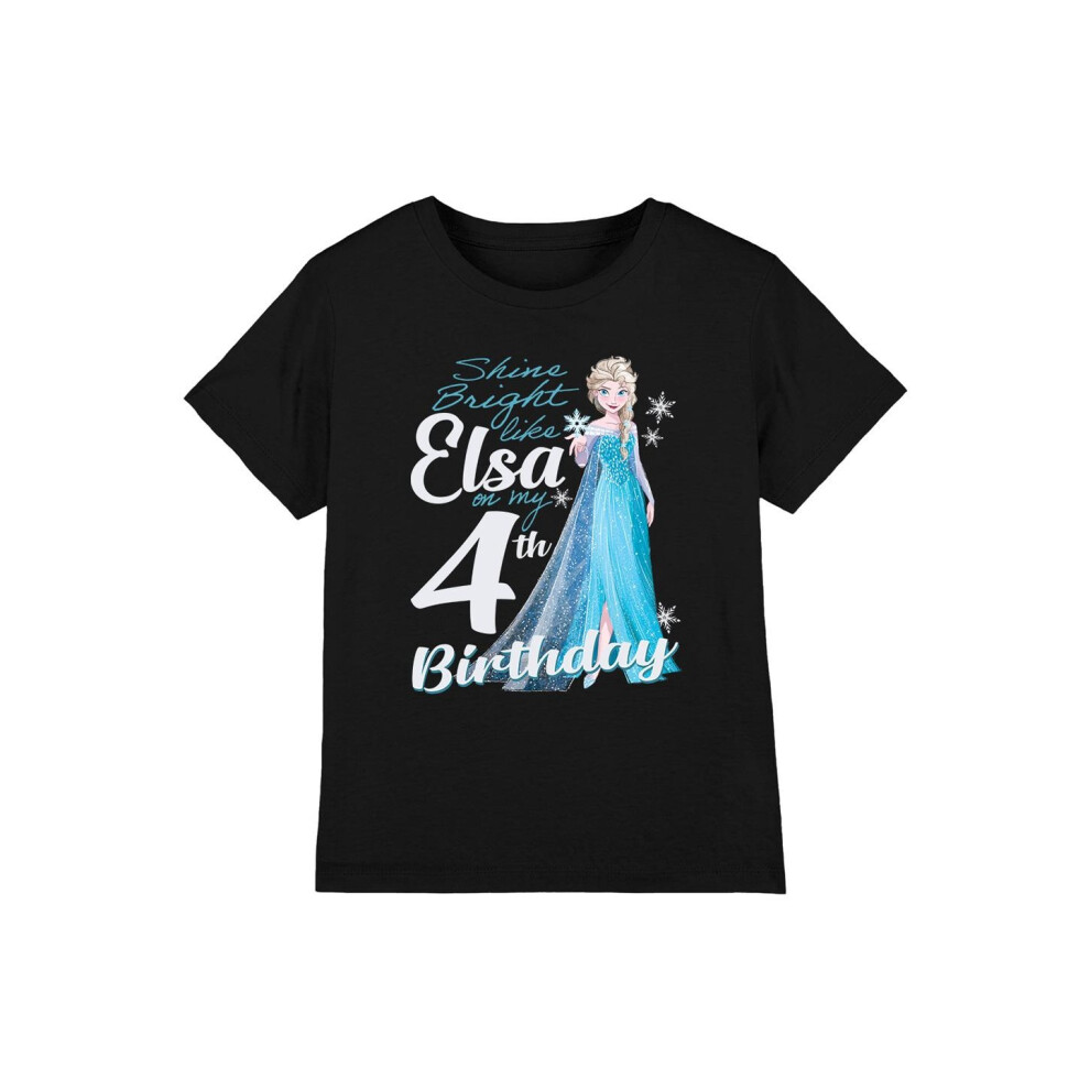 (9-10 Years, Black) Frozen Childrens/Kids Bright Like Elsa 4th Birthday T-Shirt