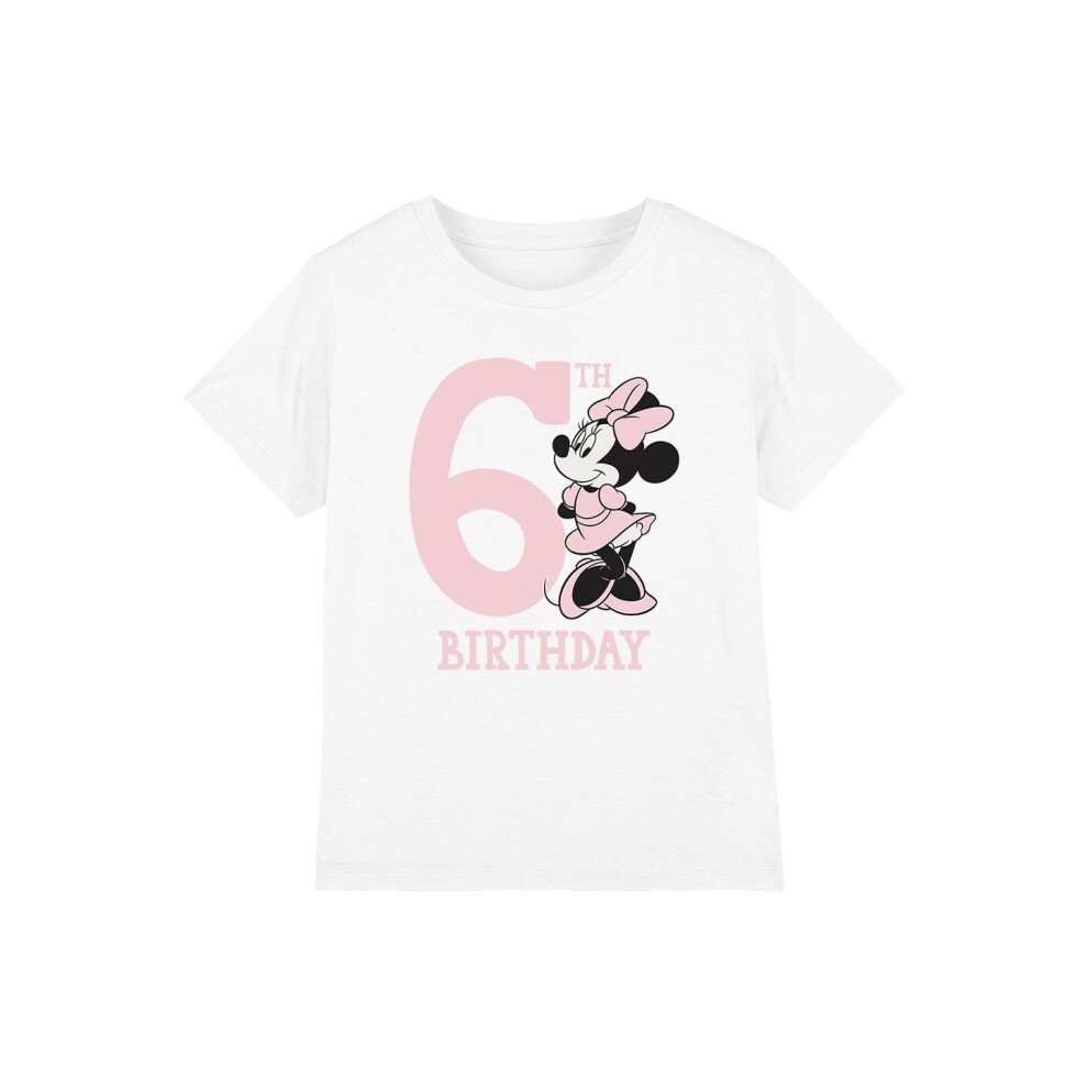 (3-4 Years, White) Disney Childrens/Kids Minnie Mouse 6th Birthday T-Shirt