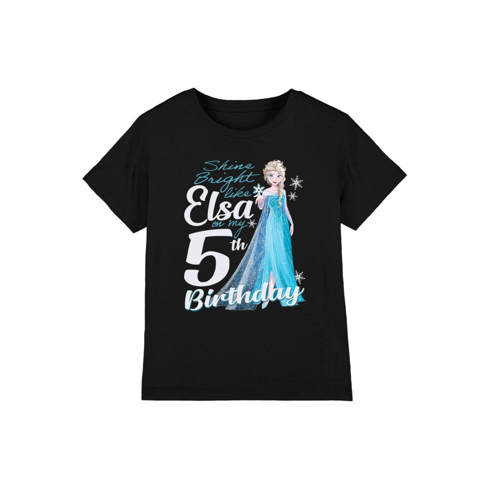 (12-13 Years, Black) Frozen Childrens/Kids Bright Like Elsa 5th Birthday T-Shirt