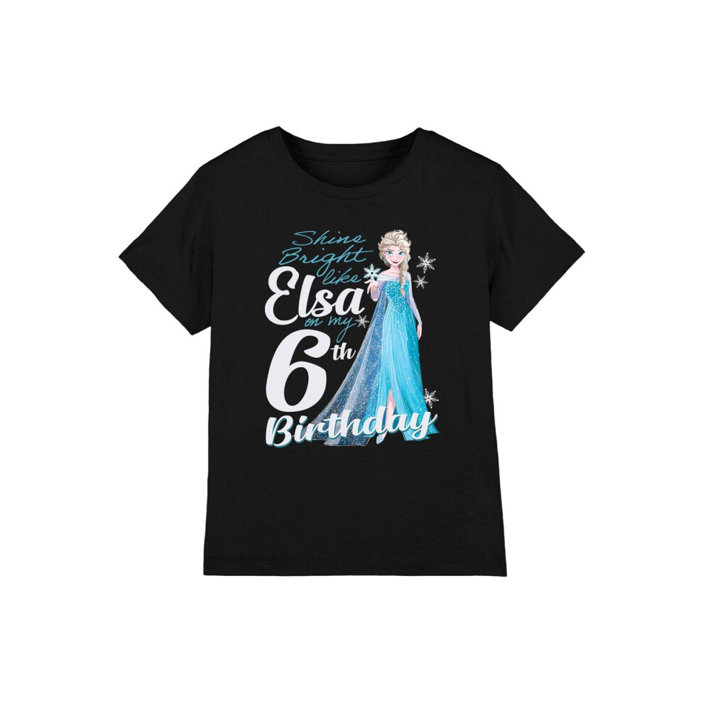 (7-8 Years, Black) Frozen Childrens/Kids Bright Like Elsa 6th Birthday T-Shirt