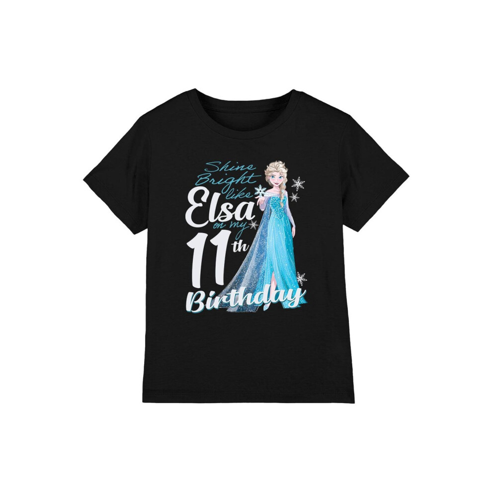 (5-6 Years, Black) Frozen Childrens/Kids Bright Like Elsa 11th Birthday T-Shirt