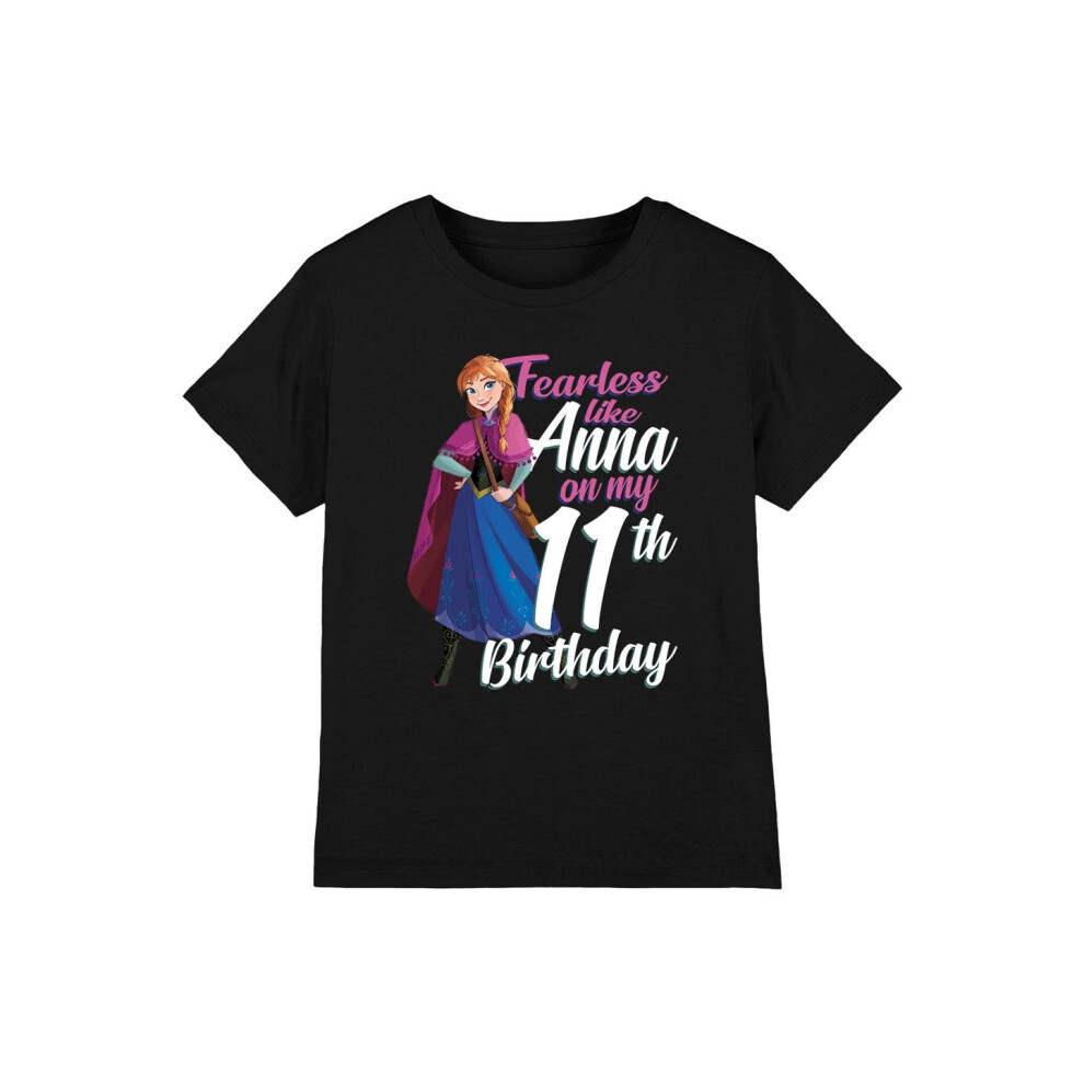 (9-10 Years, Black) Frozen Childrens/Kids Fearless Like Anna 11th Birthday T-Shirt