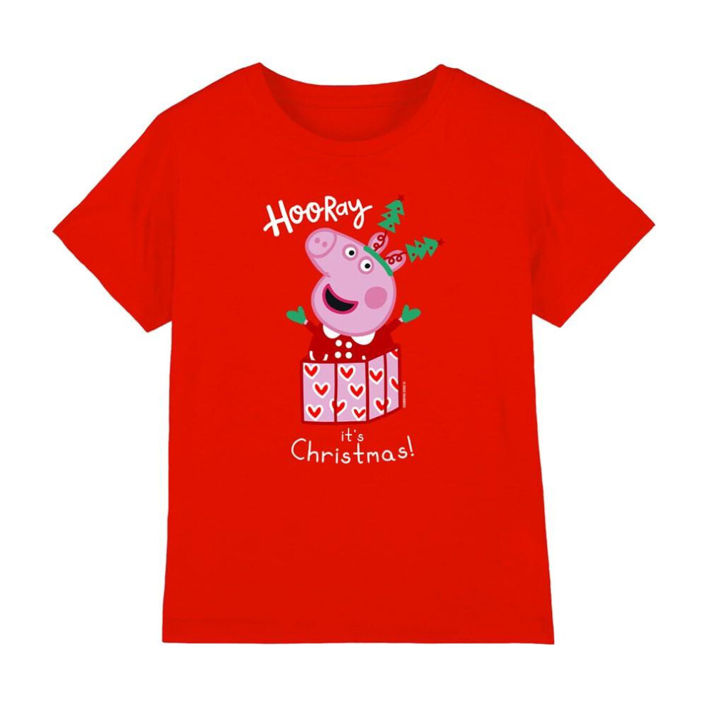 (5-6 Years, Red) Peppa Pig Childrens/Kids Present Christmas T-Shirt