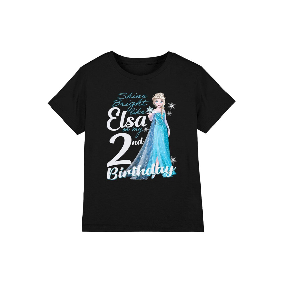 (7-8 Years, Black) Frozen Childrens/Kids Bright Like Elsa 2nd Birthday T-Shirt