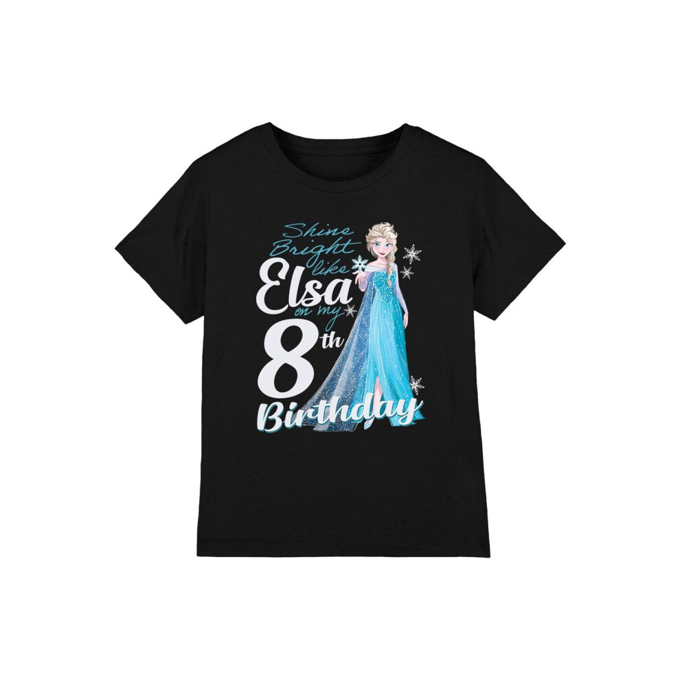 (12-13 Years, Black) Frozen Childrens/Kids Bright Like Elsa 8th Birthday T-Shirt