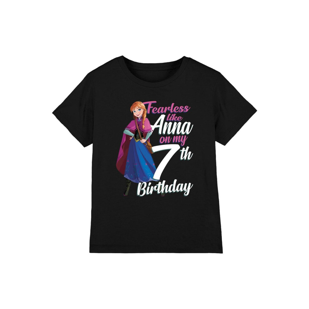 (9-10 Years, Black) Frozen Childrens/Kids Fearless Like Anna 7th Birthday T-Shirt