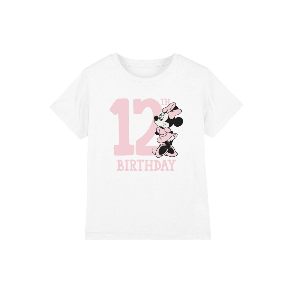 (12-13 Years, White) Disney Childrens/Kids Minnie Mouse 12th Birthday T-Shirt