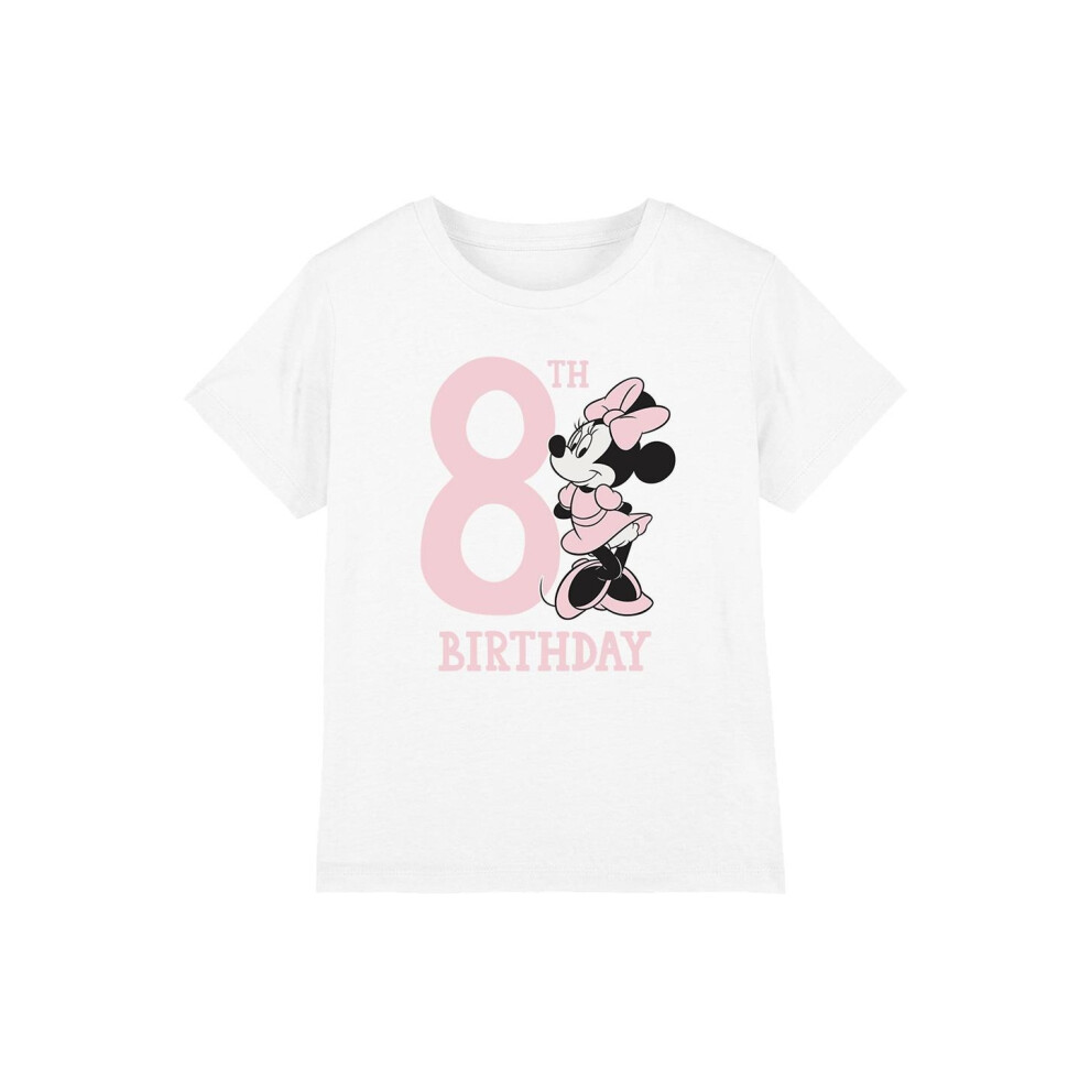 (7-8 Years, White) Disney Childrens/Kids Minnie Mouse 8th Birthday T-Shirt