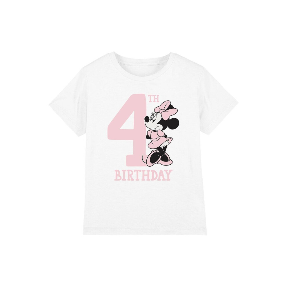 (12-13 Years, White) Disney Childrens/Kids Minnie Mouse 4th Birthday T-Shirt