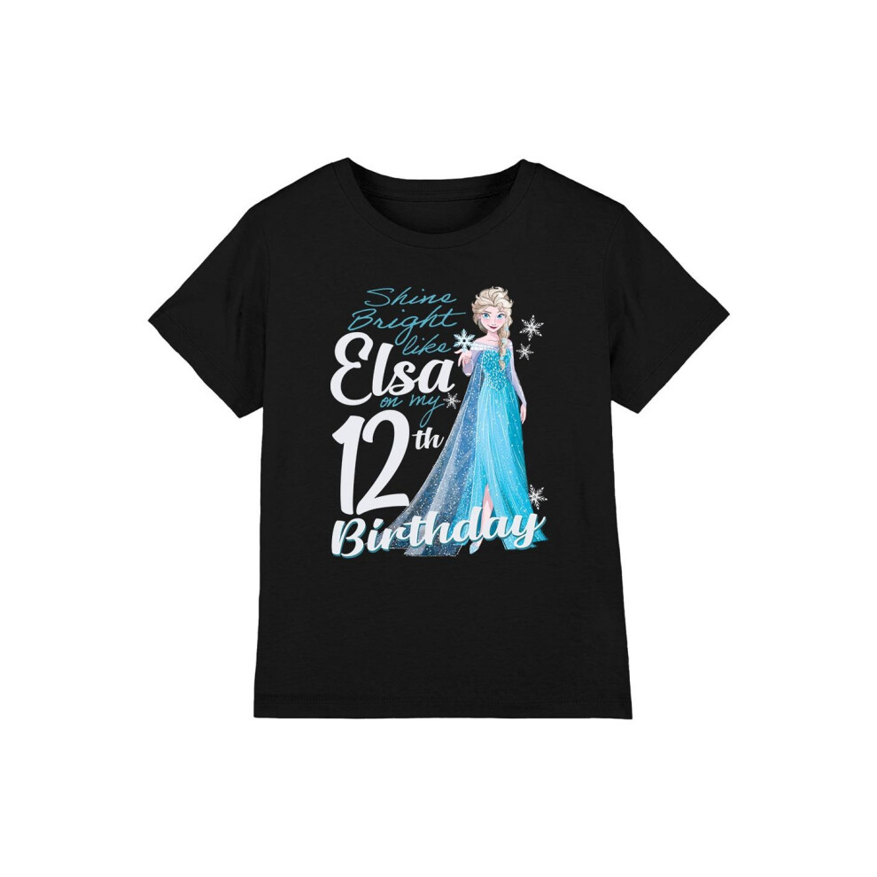 (5-6 Years, Black) Frozen Childrens/Kids Bright Like Elsa 12th Birthday T-Shirt