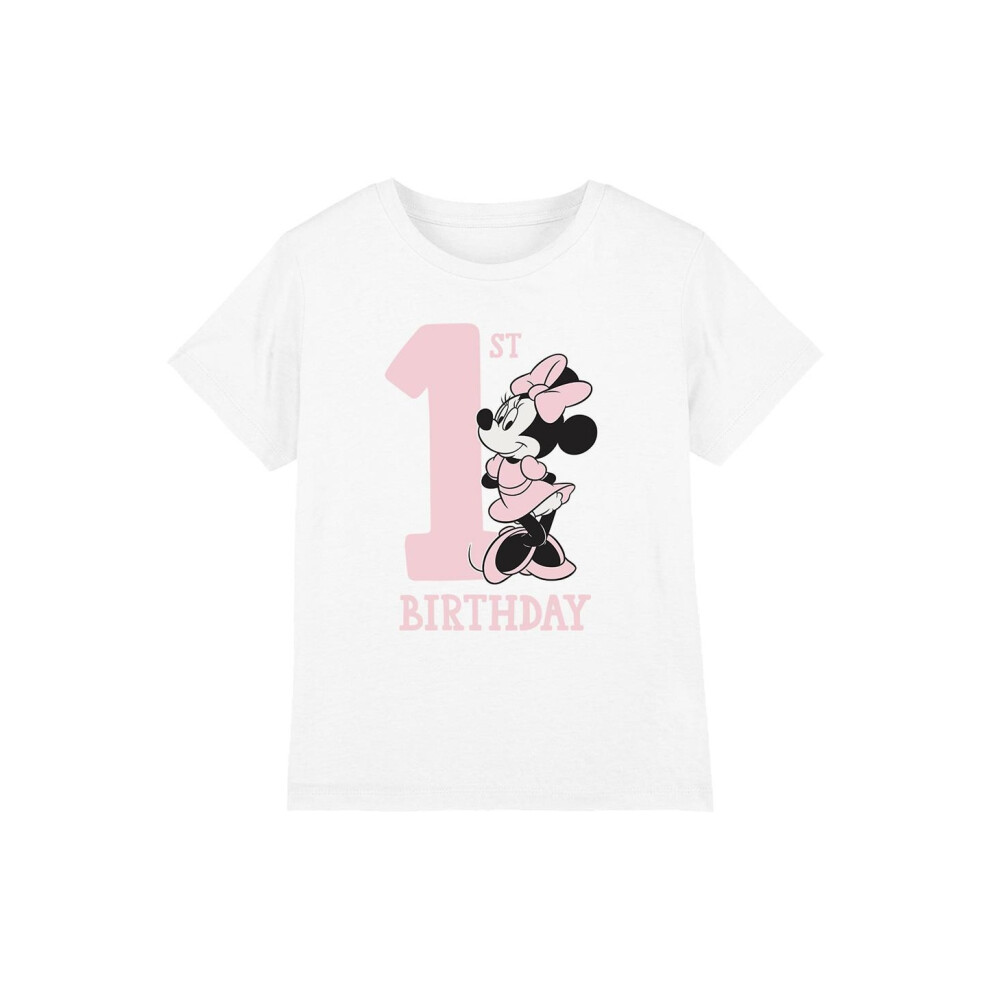 (5-6 Years, White) Disney Childrens/Kids Minnie Mouse 1st Birthday T-Shirt