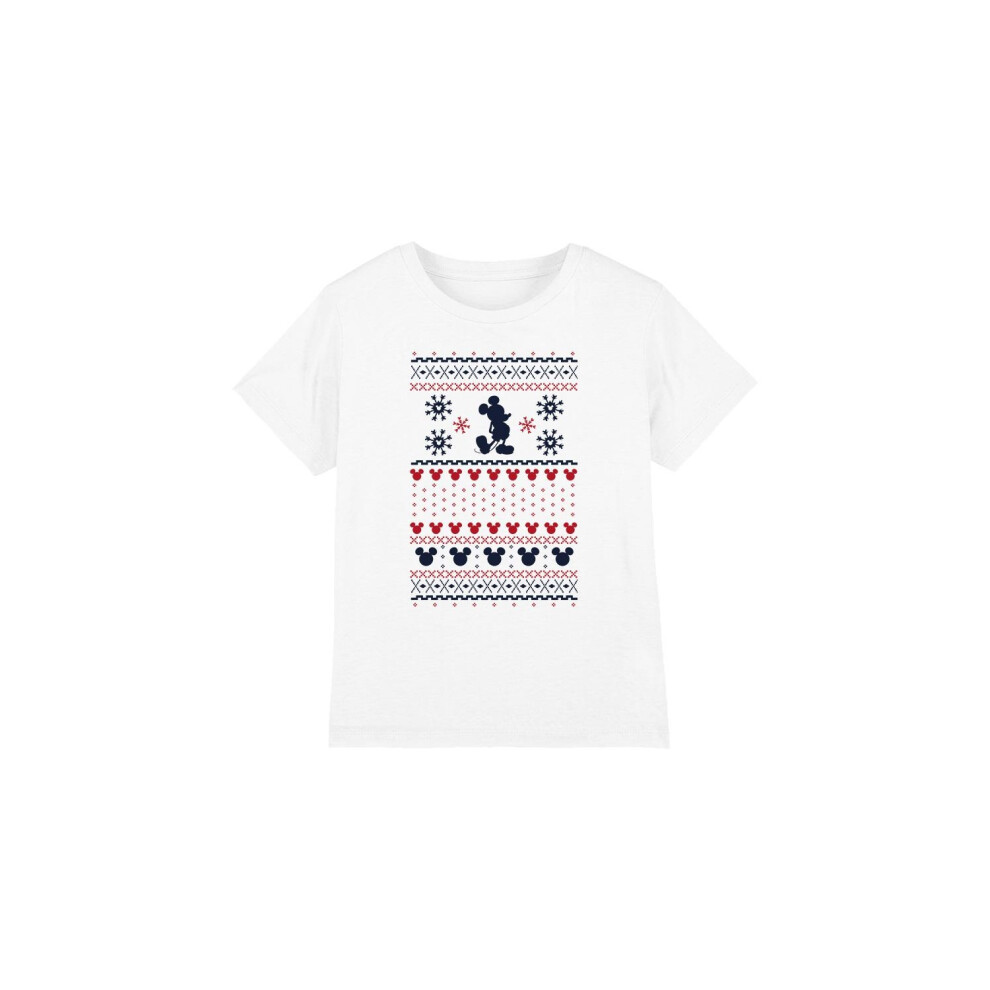 (9-10 Years, White) Disney Childrens/Kids Mickey Mouse Christmas Sweater T-Shirt