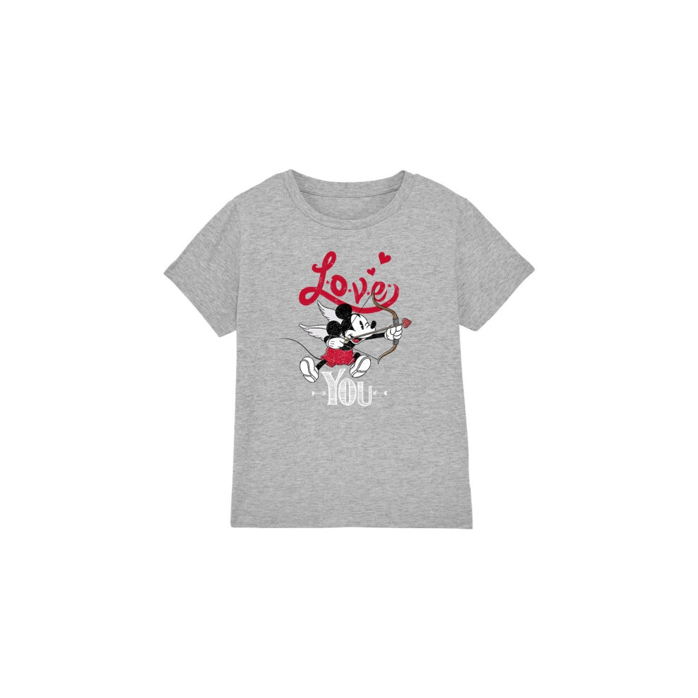 (3-4 Years, Sport Heather) Disney Childrens/Kids Love You Mickey Mouse Cupid Valentine's Day T-Shirt