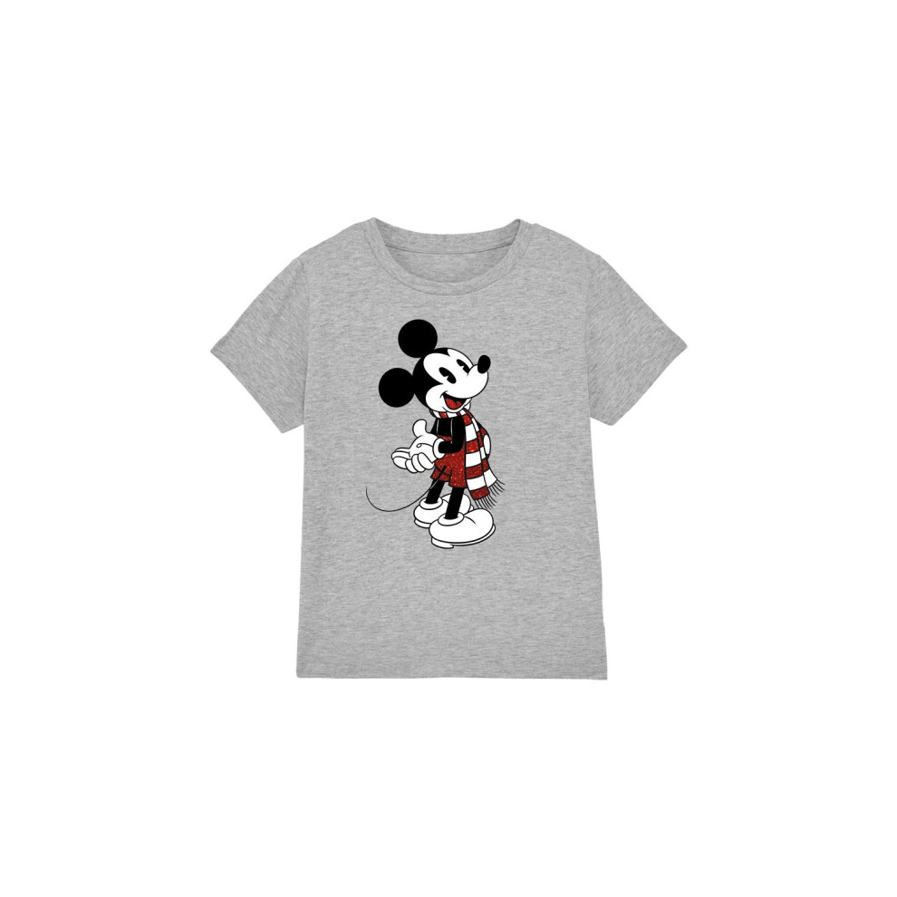 (7-8 Years, Sport Heather) Disney Childrens/Kids Mickey Mouse Scarf Christmas T-Shirt