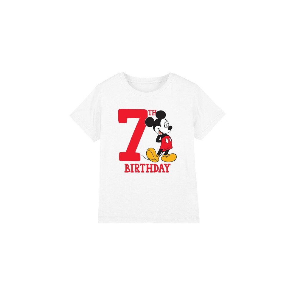 (9-10 Years, White) Disney Childrens/Kids Mickey Mouse 7th Birthday T-Shirt