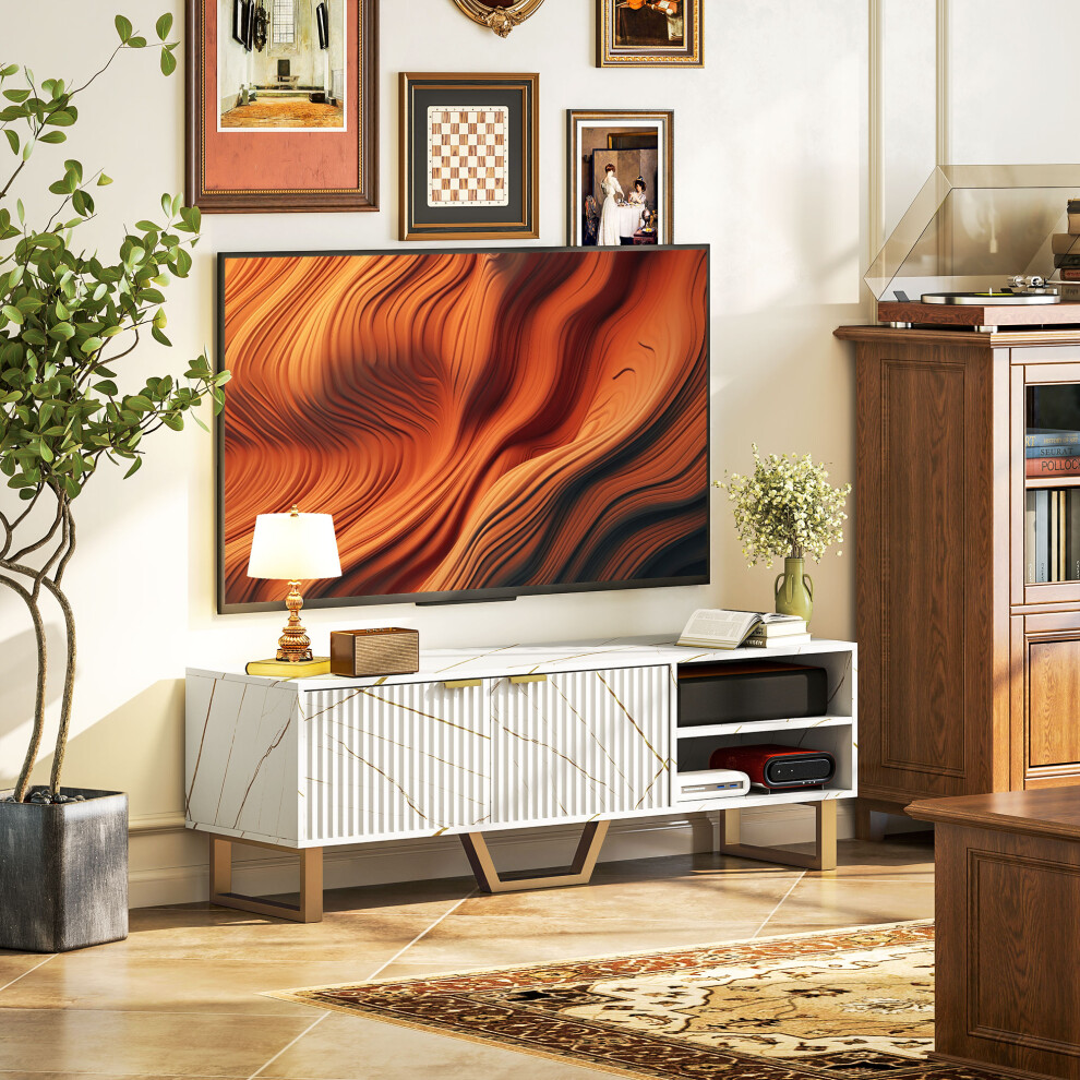Homcom Tv Unit, Tv Stand Cabinet With Shelves And Storage Cupboard, White