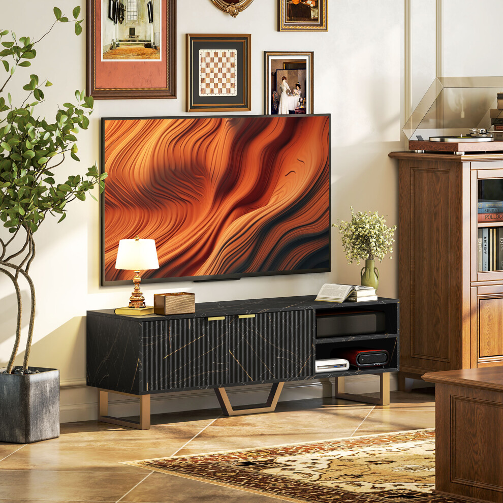 Homcom Tv Unit, Tv Stand Cabinet With Shelves And Storage Cupboard, Black