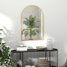 HOMCOM Modern Arched Window Wall Mirror for Bedroom, 91x60cm, Gold Tone