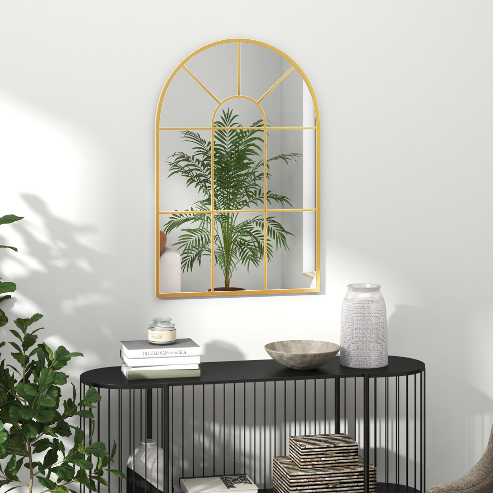 Homcom Modern Arched Window Wall Mirror For Bedroom, 91X60cm, Tone Gold
