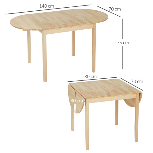 Homcom HOMCOM Foldable Dining Table, Solid Wood Drop Leaf Table, Natural 2