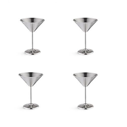 Stainless Steel Martini Glasses 4, 8 Oz Metal Cocktail Glasses, Unbreakable, Durable, Mirror Finish