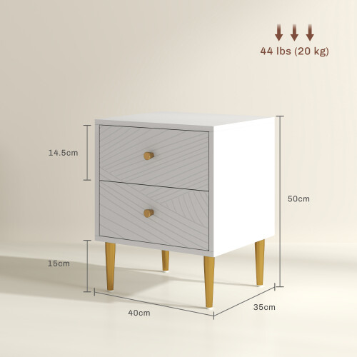Homcom HOMCOM Modern Bedside Table with Drawer, Side Table with Metal Legs, White 2