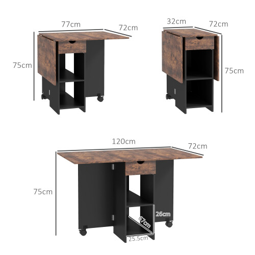 Homcom HOMCOM Foldable Dining Table, Drop Leaf Table with Storage, Rustic Brown 2