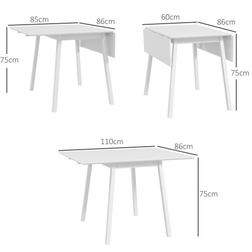 Homcom Extendable Kitchen Table for 2-4, Folding Drop Leaf Dining Table, White 2