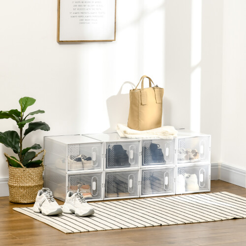 Homcom HOMCOM 8PCS Stackable Clear Plastic Shoe Storage Box for UK/EU Size 8.5/43