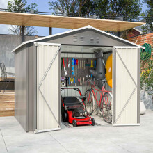 (8X6FT, Grey) Birchtree Steel Apex Garden Shed | Metal Garden Tool Shed